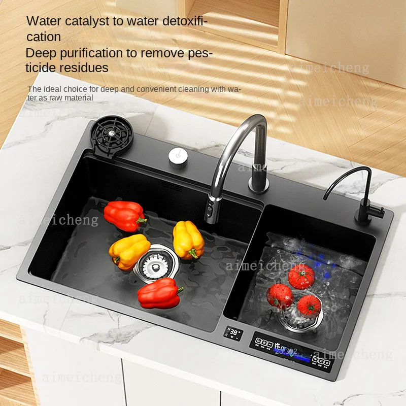 Intelligent water catalyst dual sink fruit and vegetable disinfection and cleaning machine kitchen and household thickened 304 2