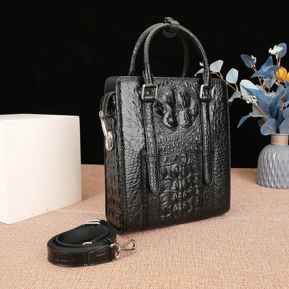 Crocodile Bone Skin Men\'s Briefcase Vertical Genuine Leather Men\'s Bag Business Casual Shoulder Crossbody Bag Men\'s Handbag 45
