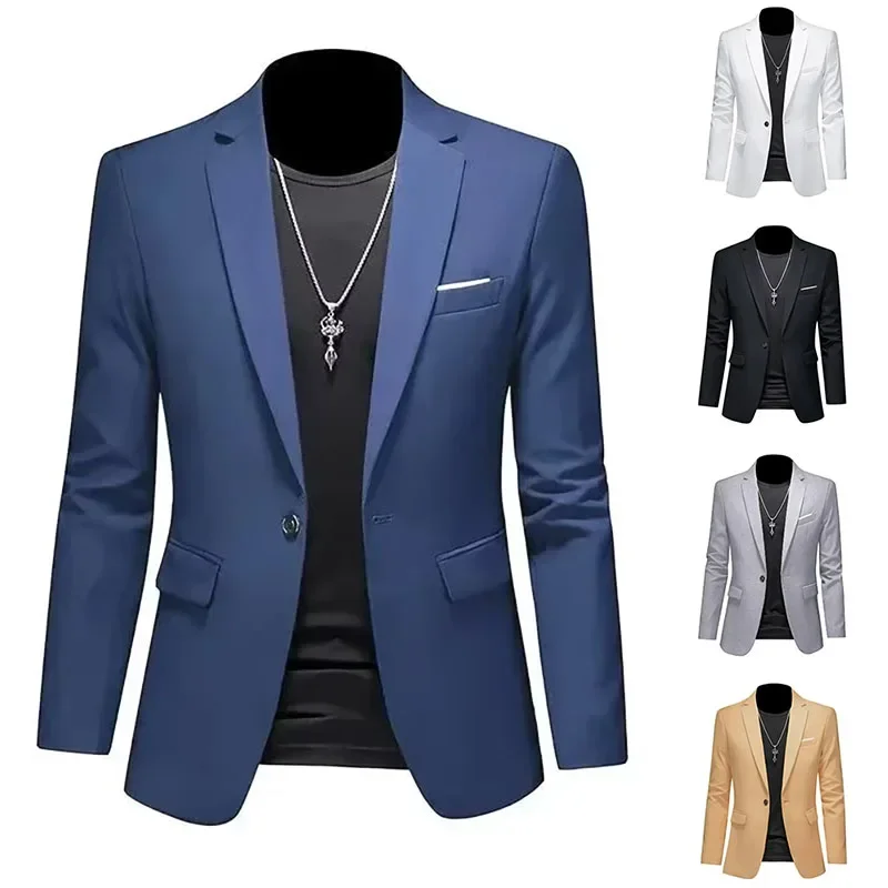 Mens Blazer Men's Casual Business Fashion Suit Slim Fit Formal Chic Jacket Single Button Solid Lapel Outwear
