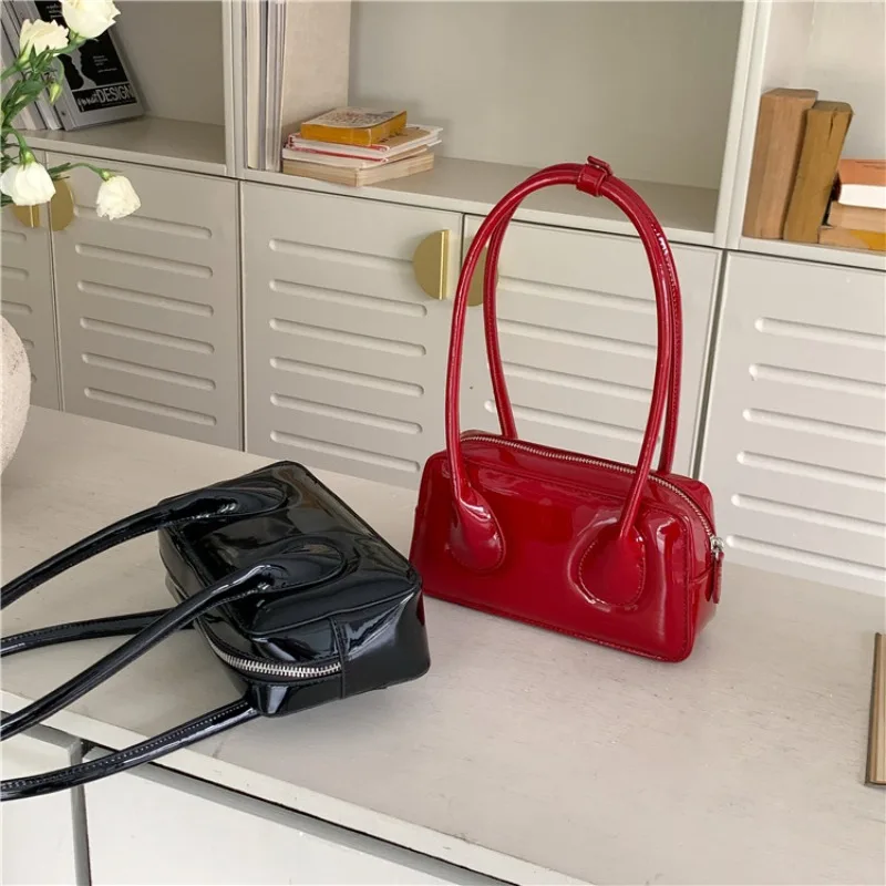 

Simple Korea All-match Luxury Commuter Women Handbag High End Glossy Leather Zipper Design Pack Exquisite Sqaure Shoulder Bag