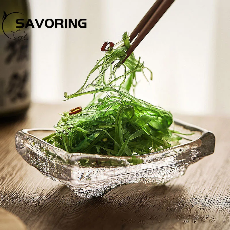 Glacier Sushi Plate Japanese Cuisine Sashimi Plate Dip Plate Household Glass Saucer Mustard Plate Seasoning Plate Snack Plates