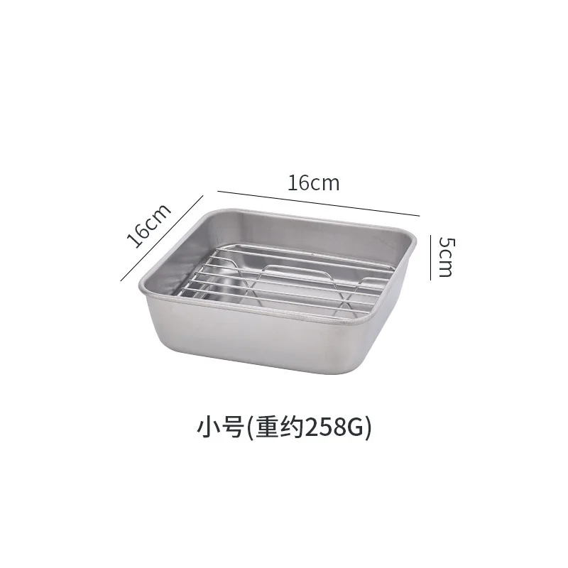 Square Stainless Steel Deepening Baking Tray Nonstick Cookie Bread Fruit Storage Plate with Grid Draining Dish Kitchen Utensils 6