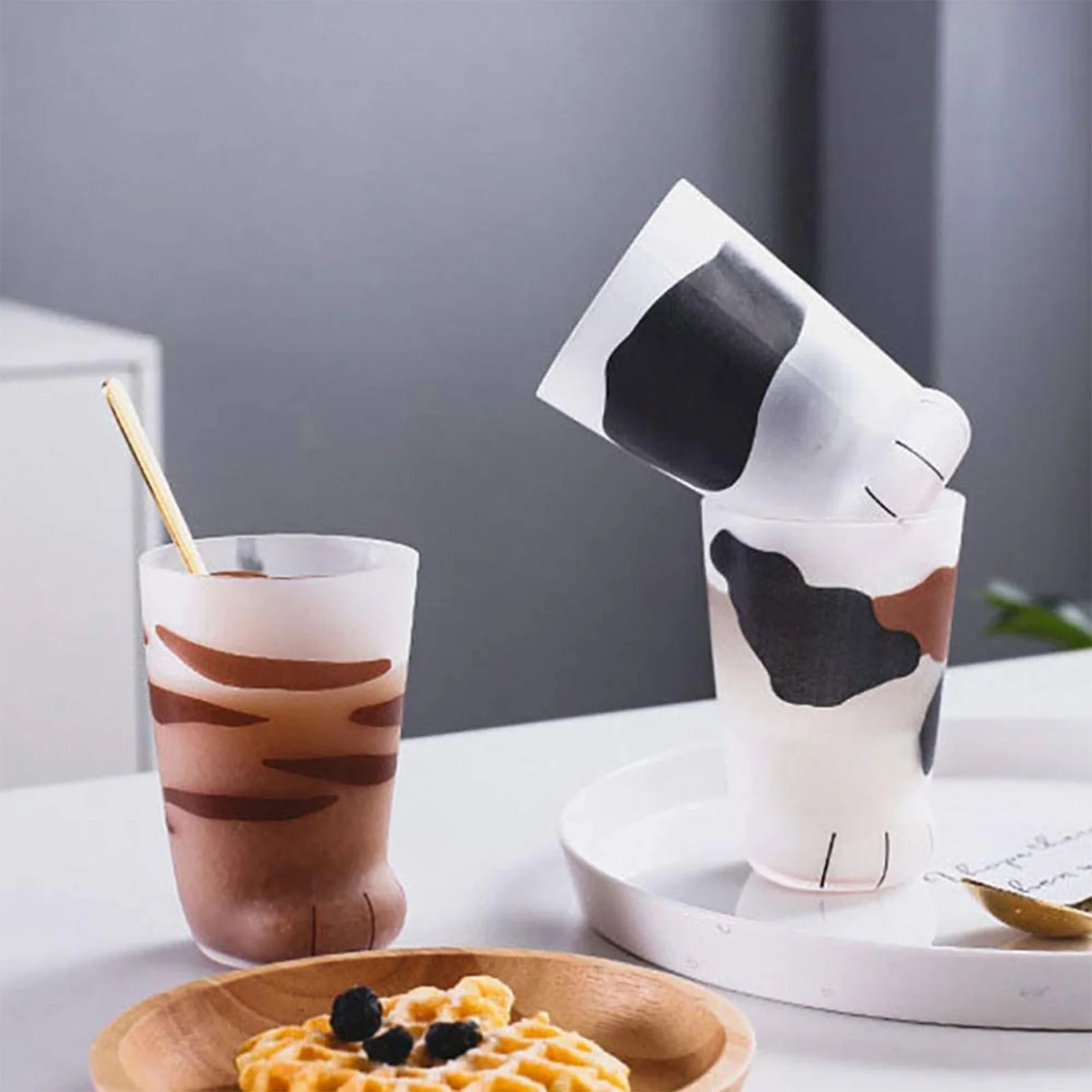 Glass Water Cup Creative Cat Claw Cup Breakfast Milk Cup Glass Personality Frosted Glass Mugs Milk Lemon Juice for Men Women Kids glass water cup,double wall glass cup