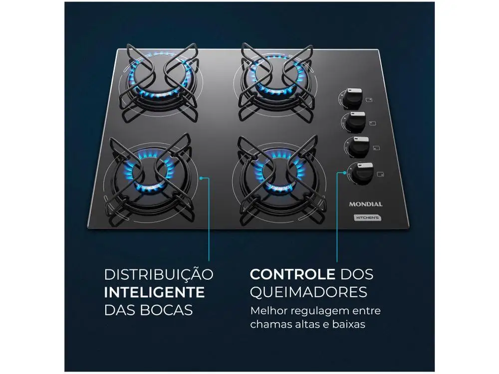 Cooktop 4 Bocas Mondial a Gás GLP Preto - Bivolt 4
