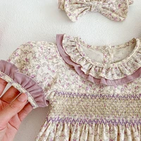 Vêtements d'été pour petites filles, manches courtes, en dentelle, à fleurs, en coton, barboteuse, robe de princesse, tenue assortie pour sœur, nouvelle collection 5