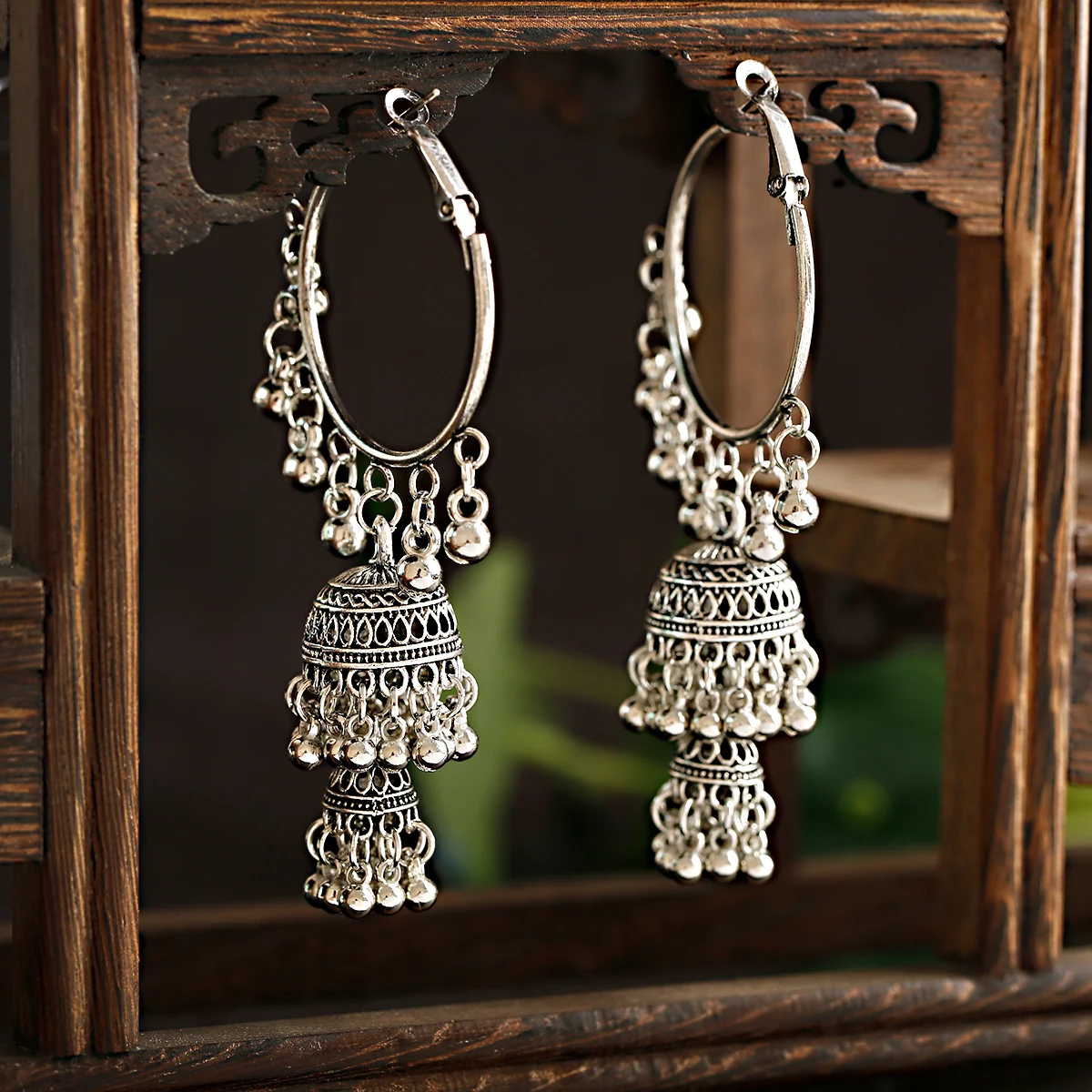 Orecchini Lunghi Etnici Argento Con Nappe E Perline - DAOMEI Per Donna, Stile Boho Vintage, Grandi E Rotondi, 7.6 Cm