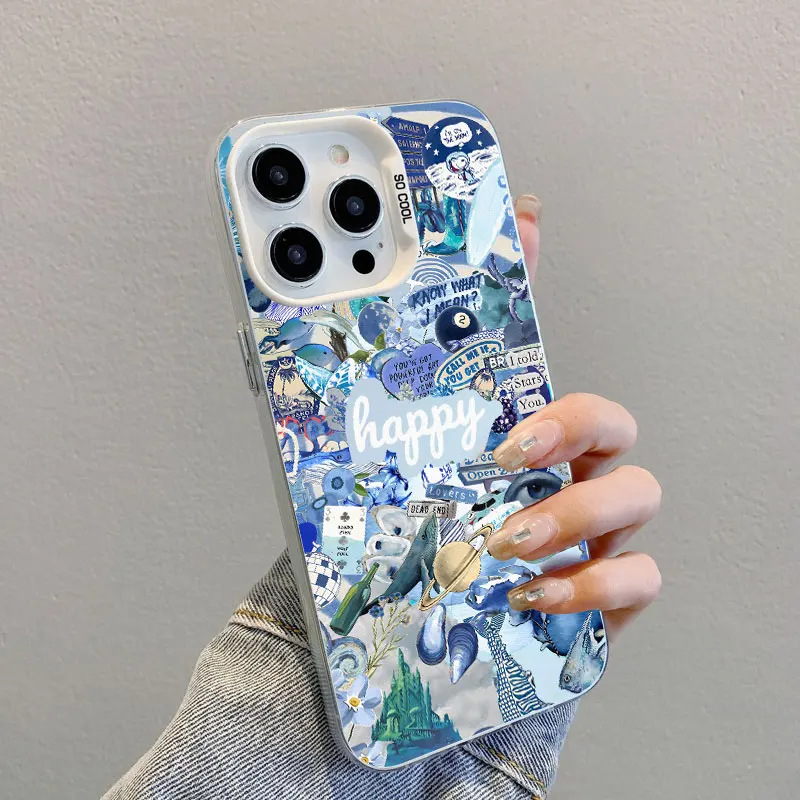 Ocean Wine Glass Blues Element Splicing Phone Case - Laser Back Cover