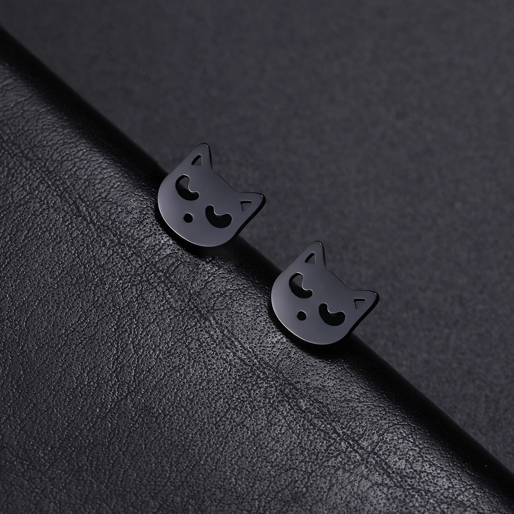 Cute Small Cat Kitten Stud Earrings Stainless Steel Gold Color Earrings for Women Girls - PeticaDeals