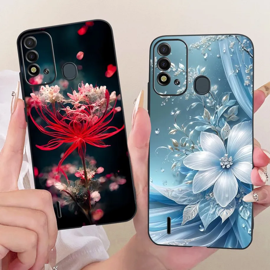Elegant Flower & Butterfly Soft Black Silicone Phone Case