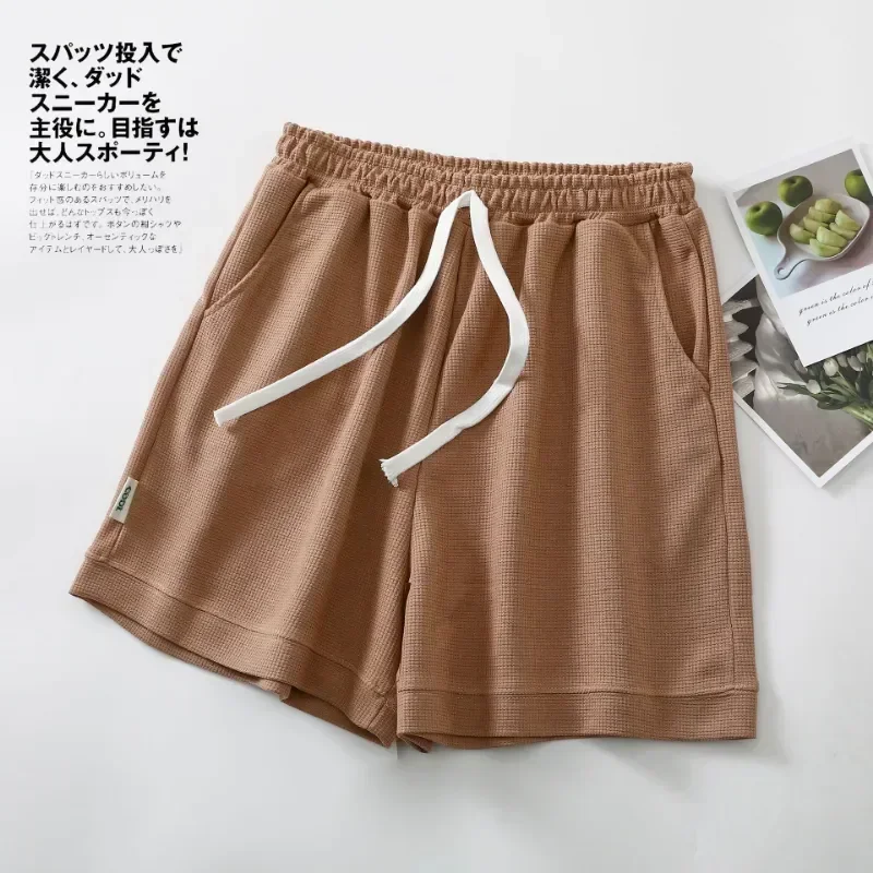 

Однотонные Повседневные Шорты Для дома, летние облегающие Женские брюки с высокой талией, новинка 2023, Женская кружевная Пижама вафельная