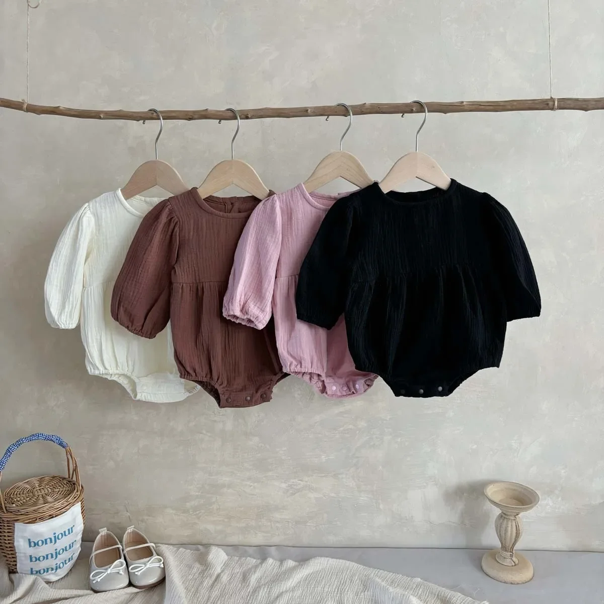 Autumn Baby Romper Boys Long Sleeve Cotton Wrap around Pants Clothes Newborn All-Match Korean Style Pure Color Onesie