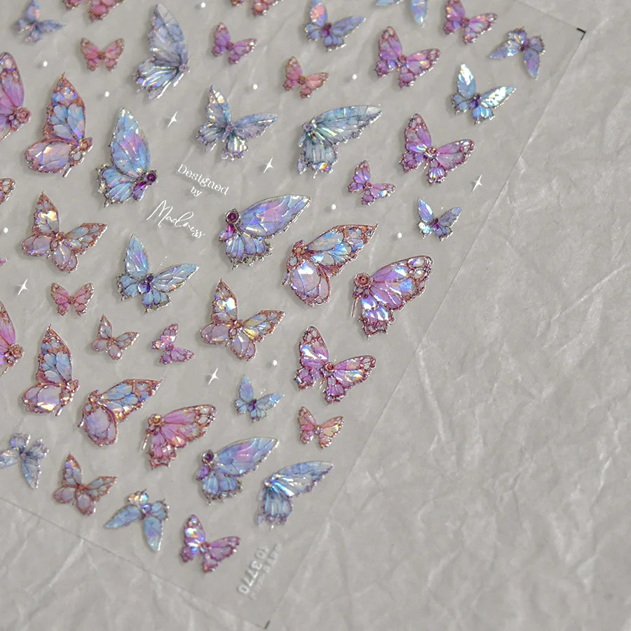 5D Embossed Aurora Butterfly Nail Art Stickers Self Adhesive Decals for Nails Decoration DIY 3D Acrylic Nail Supplies Parts 1Pcs