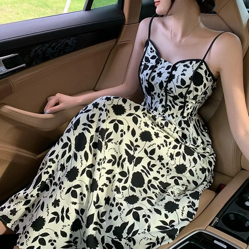 

Comfortable Summer Dress Elegant Vintage Floral Print Midi Dresses for Women V-neck Summer Dress High Waist Streetwear Evening