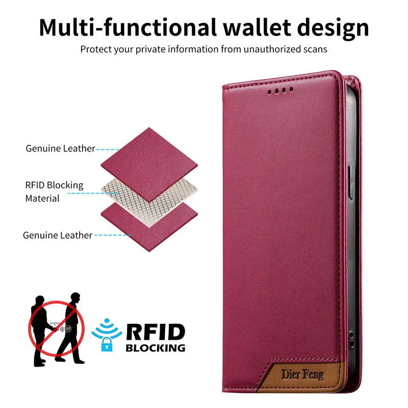 Leather Flip Phone Wallet Case with Magnetic Closure