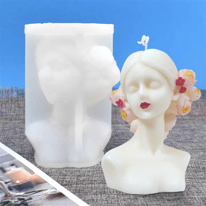 1 Pièce Moule En Silicone Pour Bougie 3d : Fille Aux Yeux Fermés