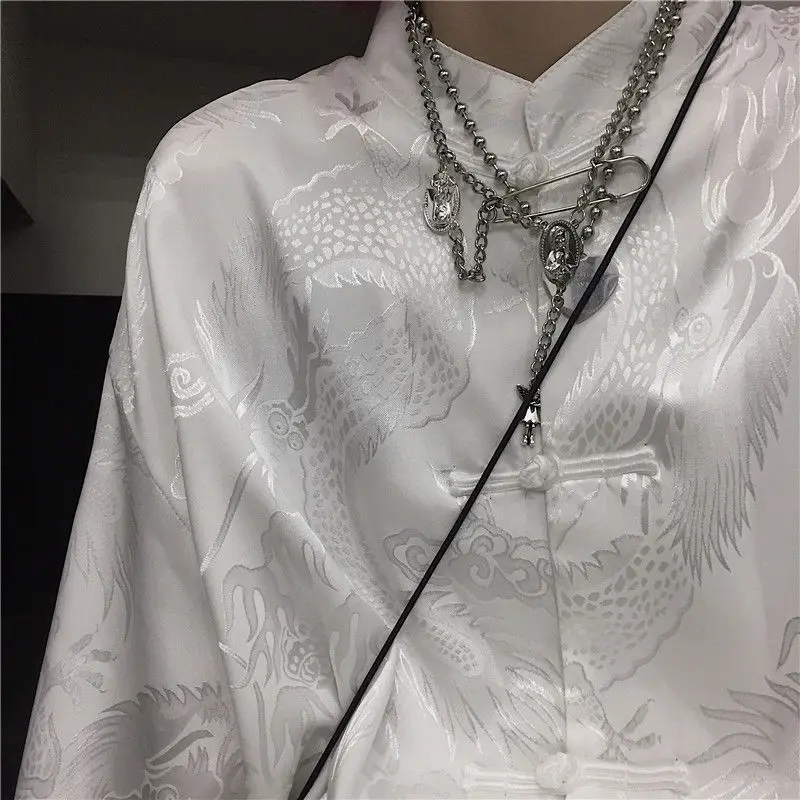 Chinese Style Tang Clothes Long Sleeve Tops Men Women Streetwear Satin Shirt Vintage Button Down Kong Fu Blouse Streetwear