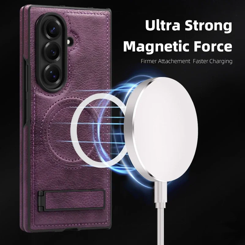 Premium Magnetic Leather Case with MagSafe Holder and Stand - Shockproof Luxury Cover