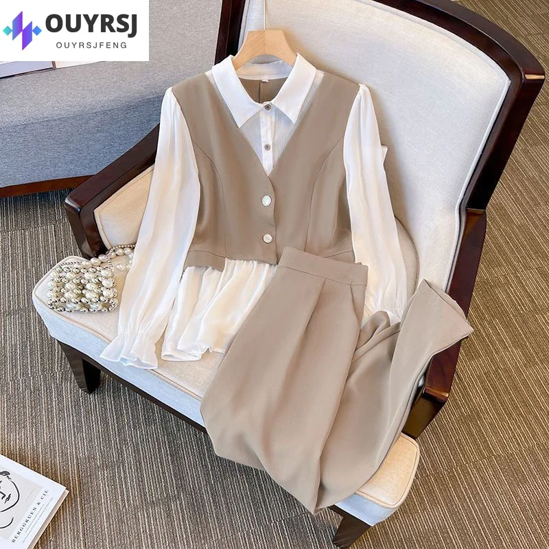 Age Reducing Fashion Professional Suit for Women 2023 New High-end Foreign Style Fake Two-piece Shirt Fashion Two-piece Set