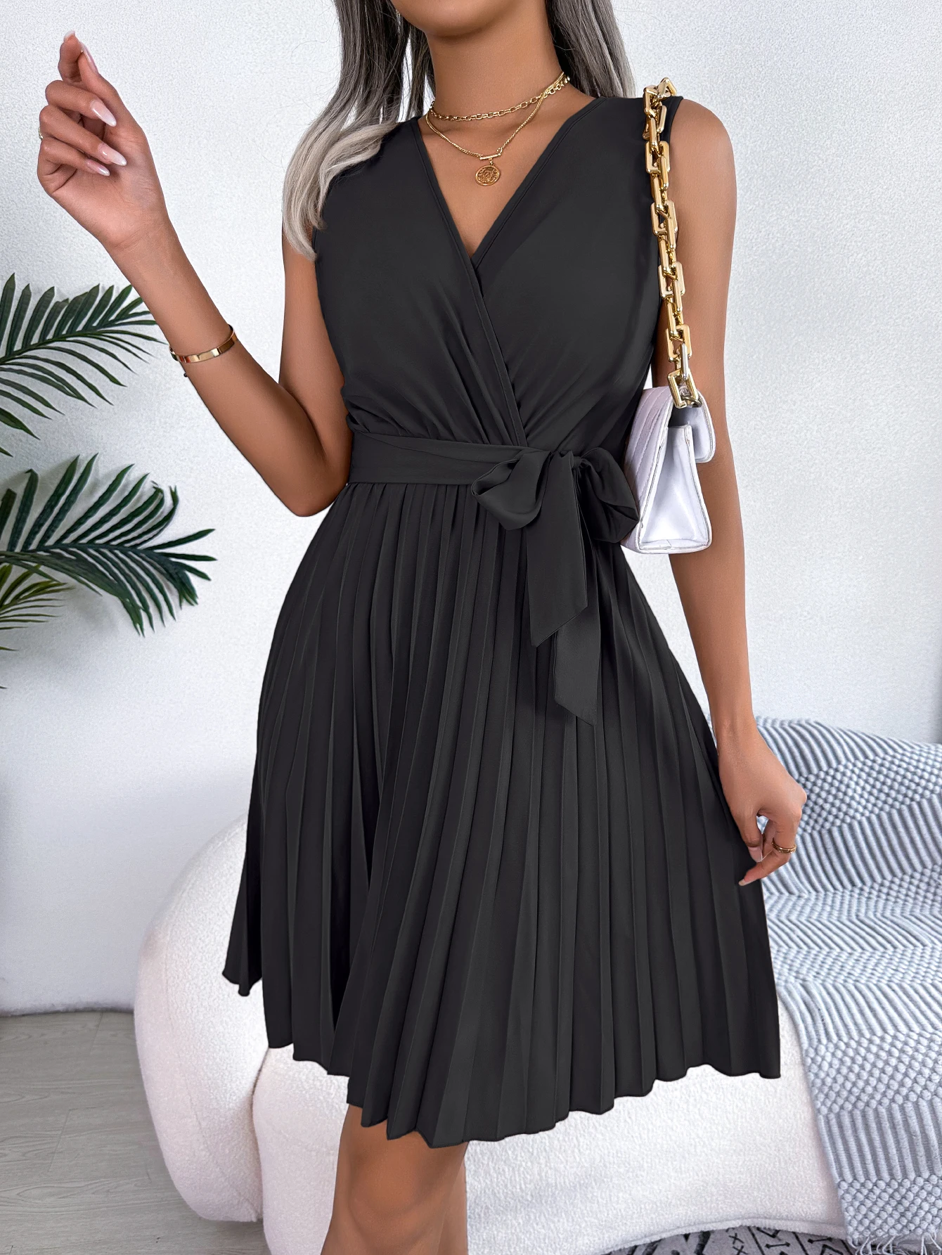 Summer Casual V Neck Sleeveless Dress for Women