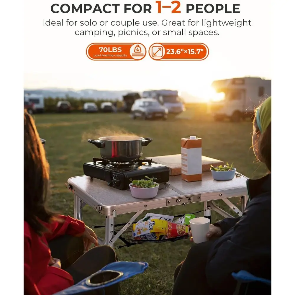 Portable Folding Camping Table with Adjustable Height, Mesh Layer, Compact for Outdoors, Picnic, BBQ