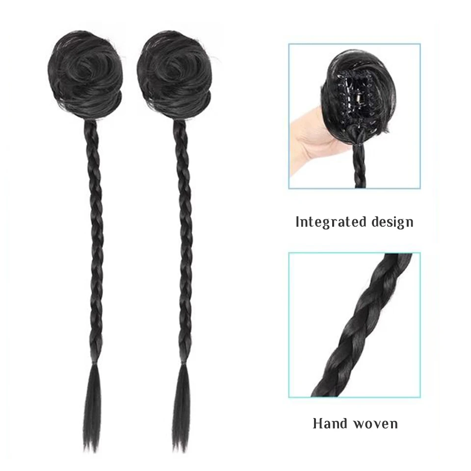 OLACARE Synthetic Black Claw Chignon Hair Bow Little Hair Bun Donut Messy Scrunchies Wrap Around Ponytail Extension for Women