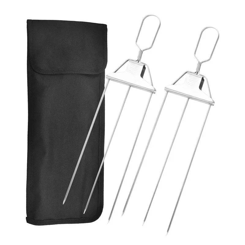 Spiedini per griglia a 3 vie bastoncini per grigliate in acciaio inossidabile per gamberetti con barra di spinta spiedino a 3 punte BBQ Kebab Juicy Beef Kchen Dining Tool  15