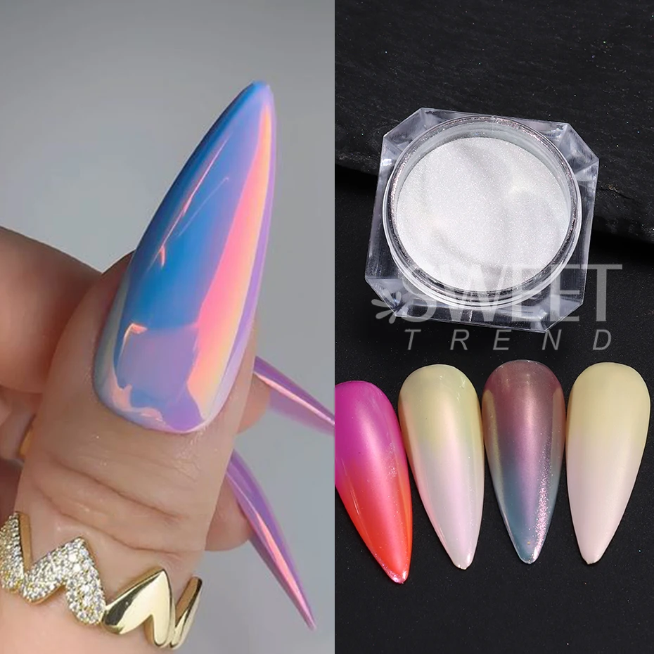 6pcs Fairy Unicorn Chrome Nail Glitter Powder Mermaid Aurora Mirror Pigment Glimmer Rainbow Gel Polish Dust Decor Manicure Flash