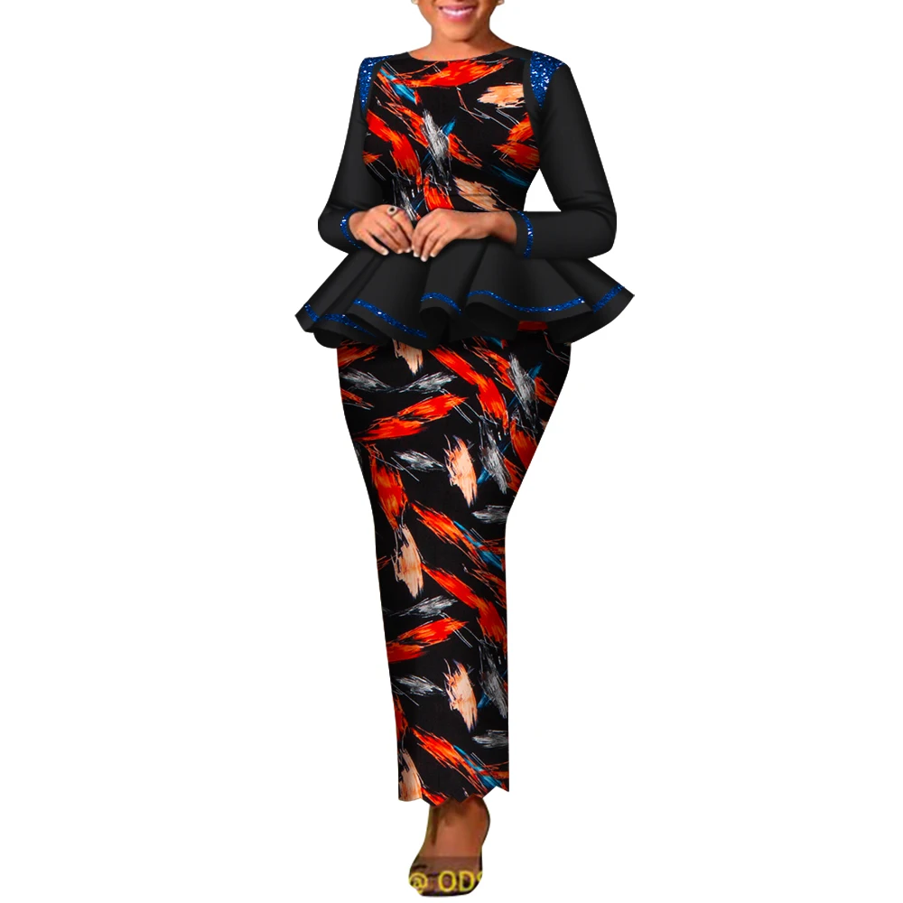 2 Pieces Set Women Outfit Traditional African Clothing Women Party Dress Skirts Custom Made Dashiki Tops + Skirts WY8780