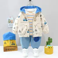 Autumn baby set cartoon bear jacket+trousers boy casual sports set three-piece set 0-4 is the children's outdoor clothing