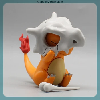 9cm Charmander Wear A Cubone Helmet Anime Figure Model Gk Statue Boys Collection Desktop Decoration Ornament Toys Gifts 1
