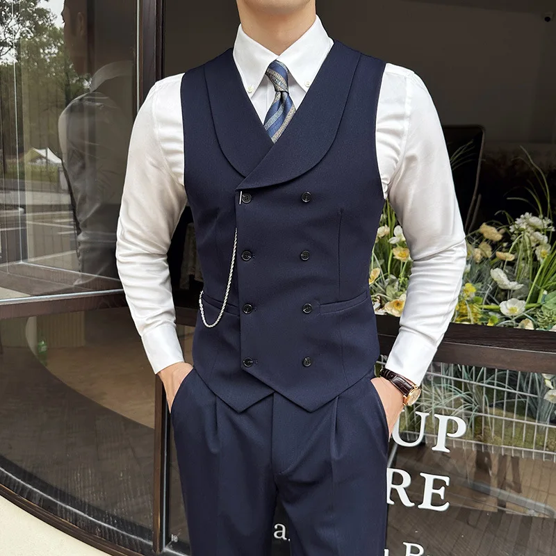 (1 Pcs Vest）2024 Latest Style Design Double Breasted Men Suit Vests Formal Groom Wedding Social Slim Fit Sleeveless Vest Coats 4