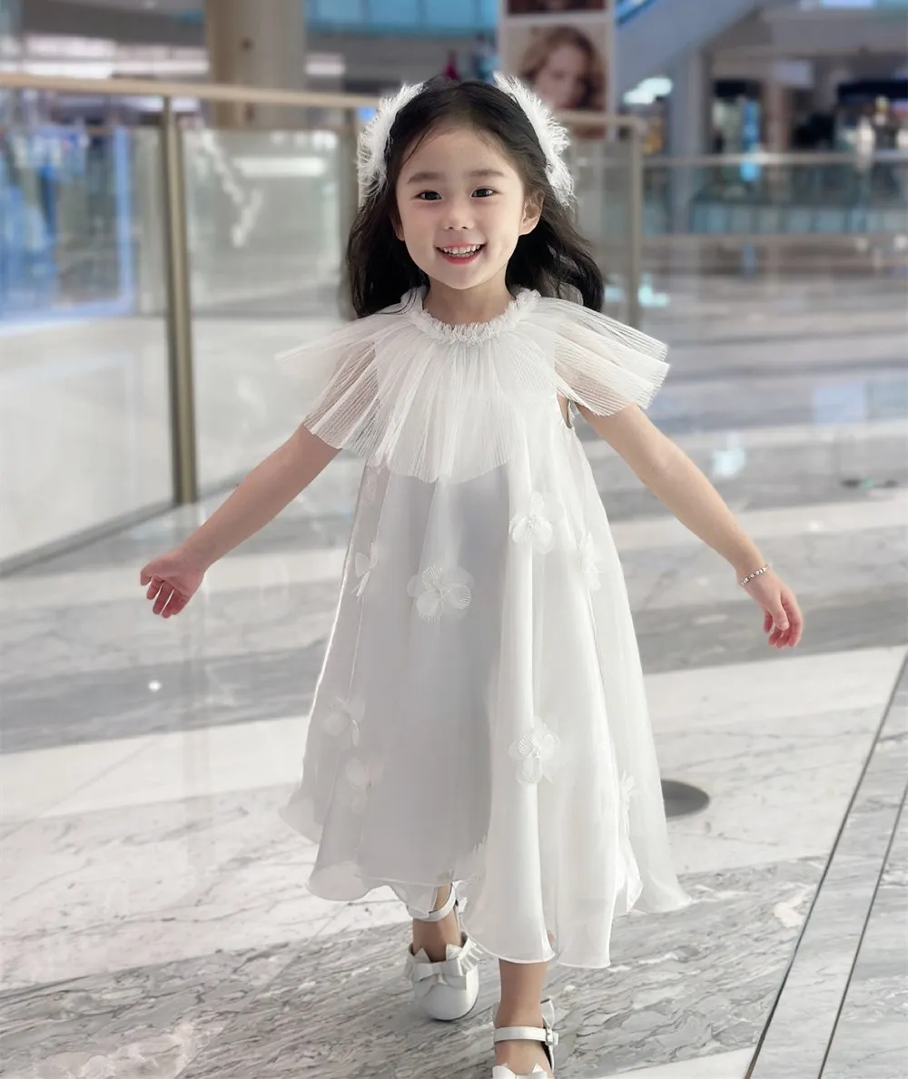 

presale baby girls clothes gilr dress Fashionable girl flower decorated white princess dress sweet Mesh dress
