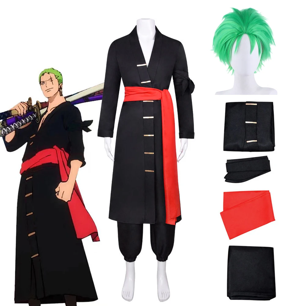 

Anime Roronoa Zoro Cosplay Costume Wano Kuni Country Kimono black Robe Suit Outfits Halloween Carnival Suit Zorojuro