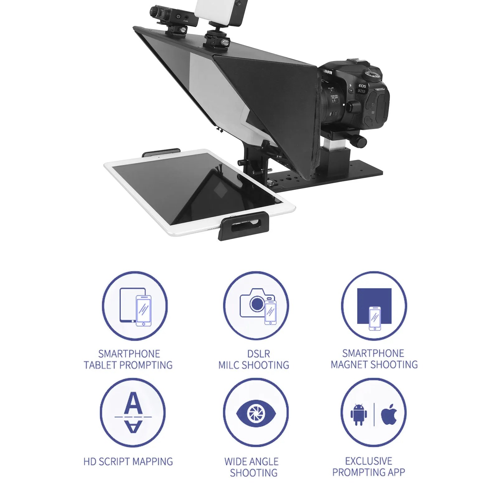 13 Inch Portable Teleprompter FEELWORLD TP13A Supports Under 13" DSLR Shooting Smartphone/Tablet Prompting Remote