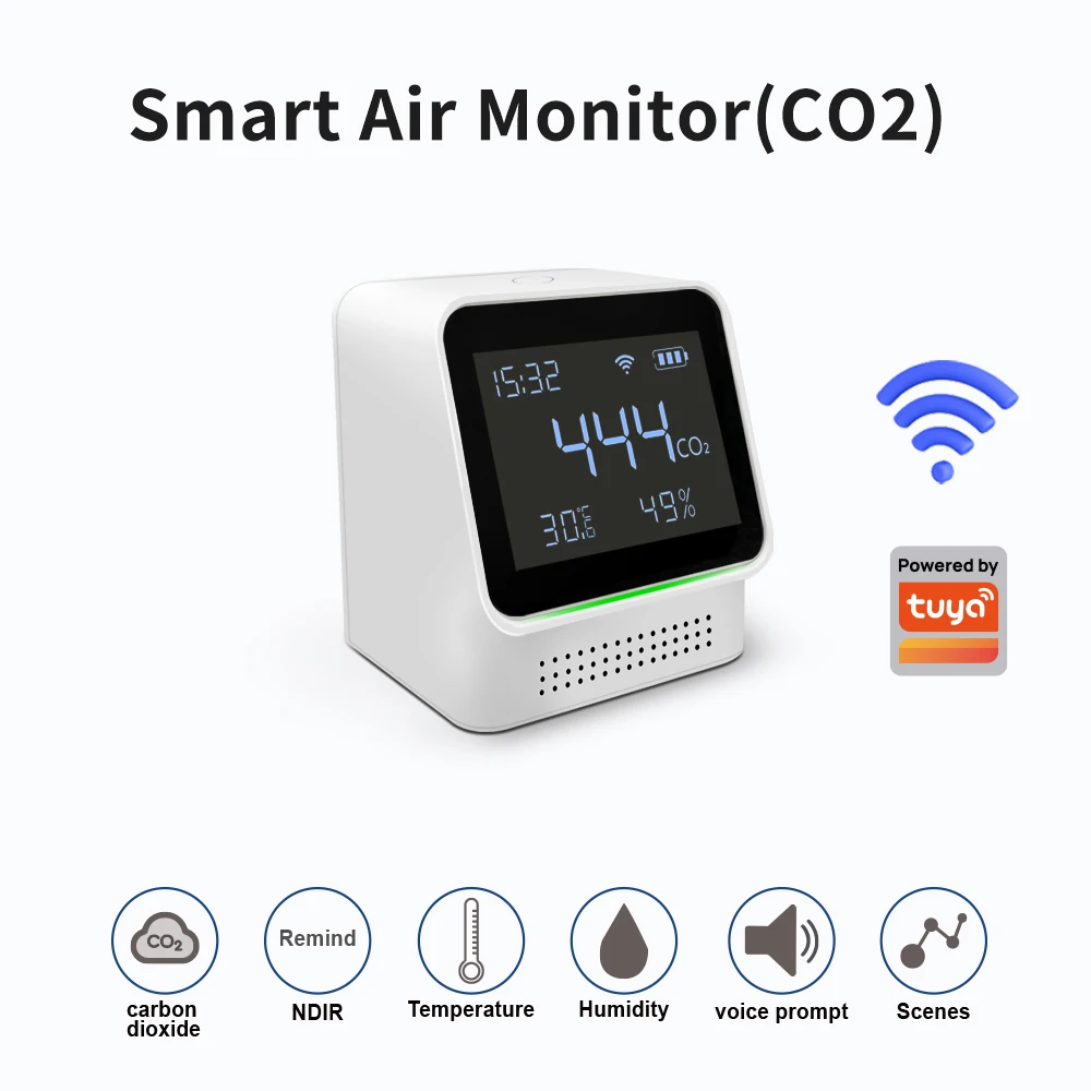 Lincukoo Tuya WiFi Smart Air Monitor NDIR Misurazione della temperatura e dell'umidità CO2 Allarme sonoro e luminoso in tempo reale ad alta precisione