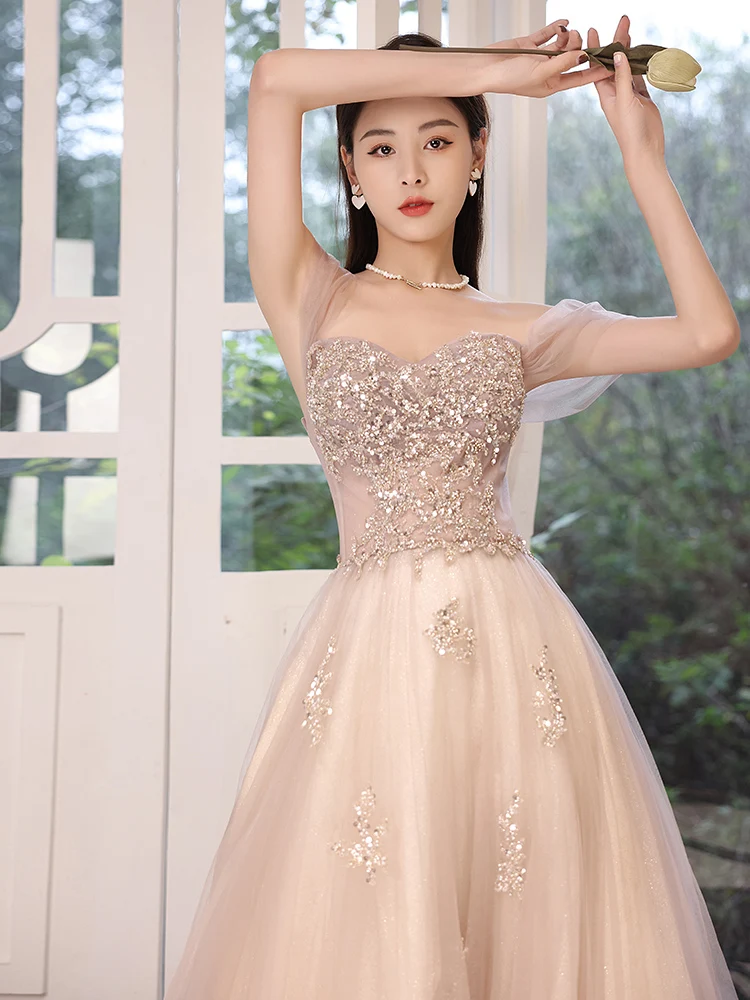 Strapless Sequins Evening Dress Extravagant Banquet Party Gowns