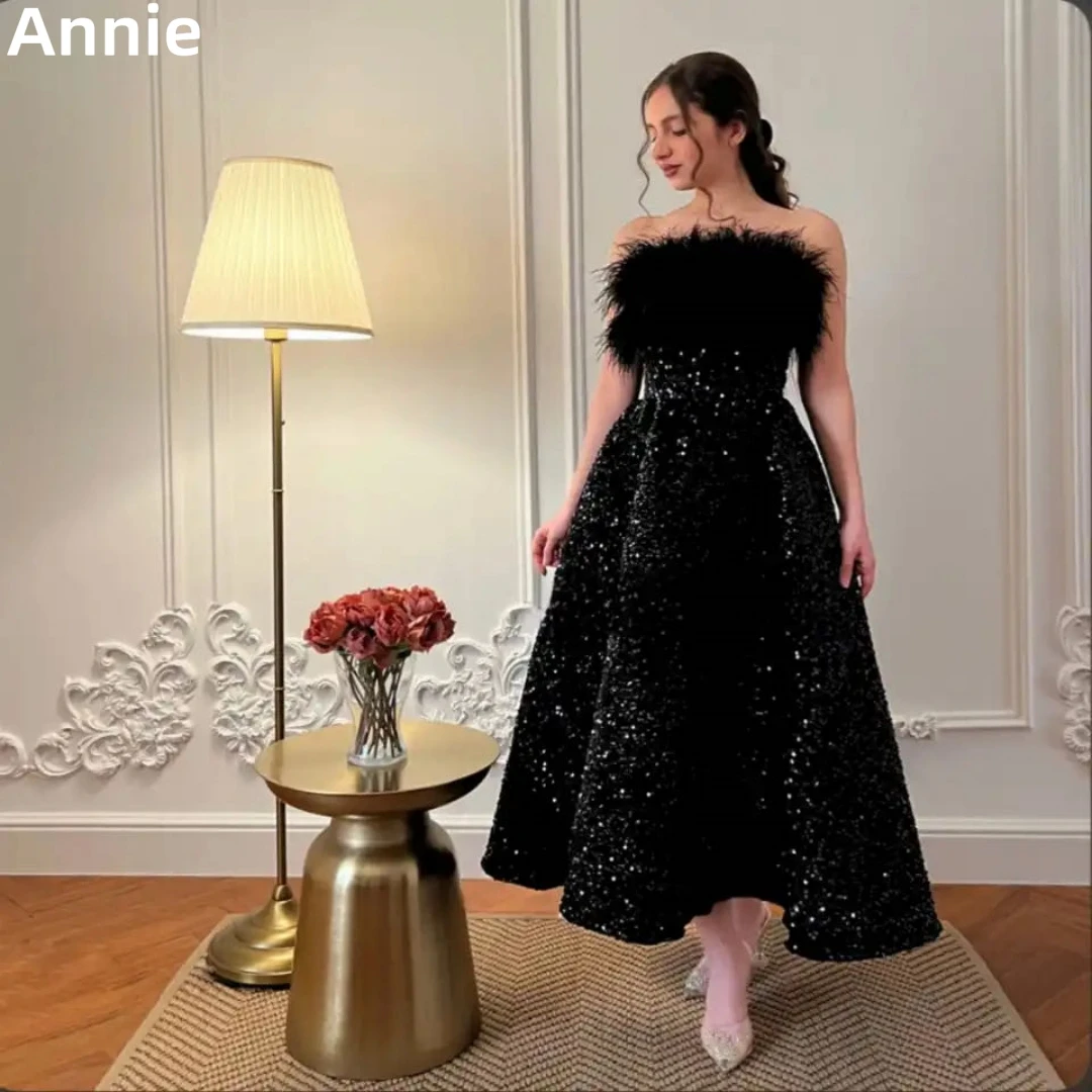 

Annie Luxurious Feathers Prom Dresses Black Sequins Vestidos De Fiesta Elegantes Para Mujer 2023 Exquisite A-shape فساتين السهرة