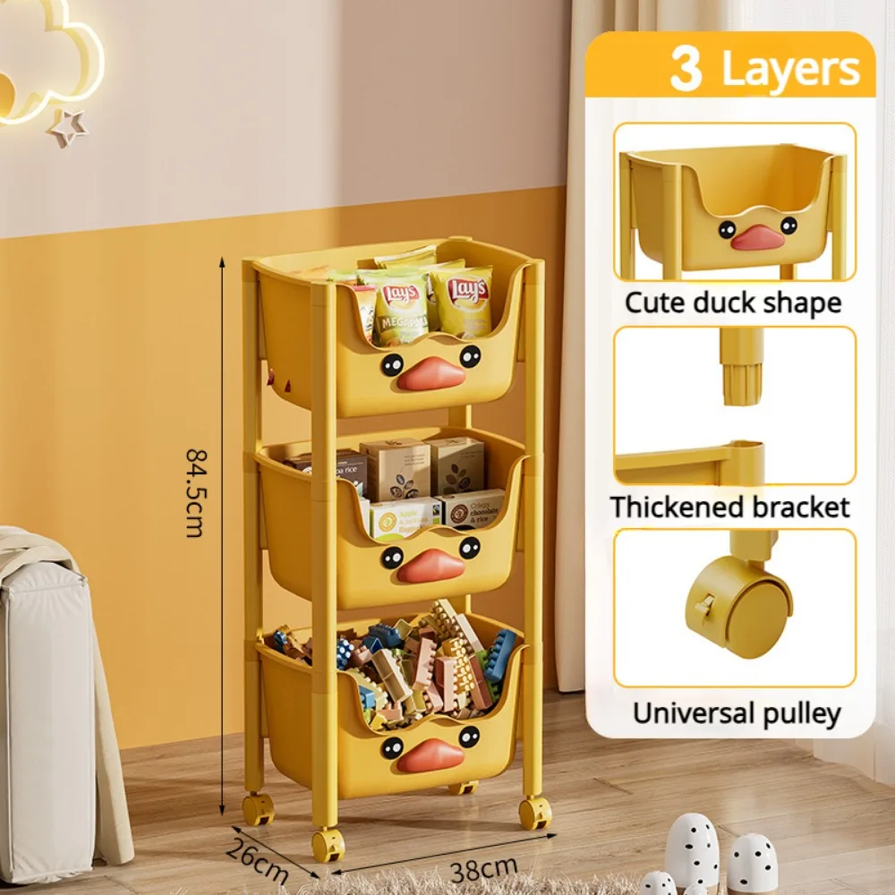 Toy Storage Trolley Movable Organizer Rack Living Room Bookshelf Children'S Picture Book Rack Kitchen Shelf Cartoon Rolling Cart