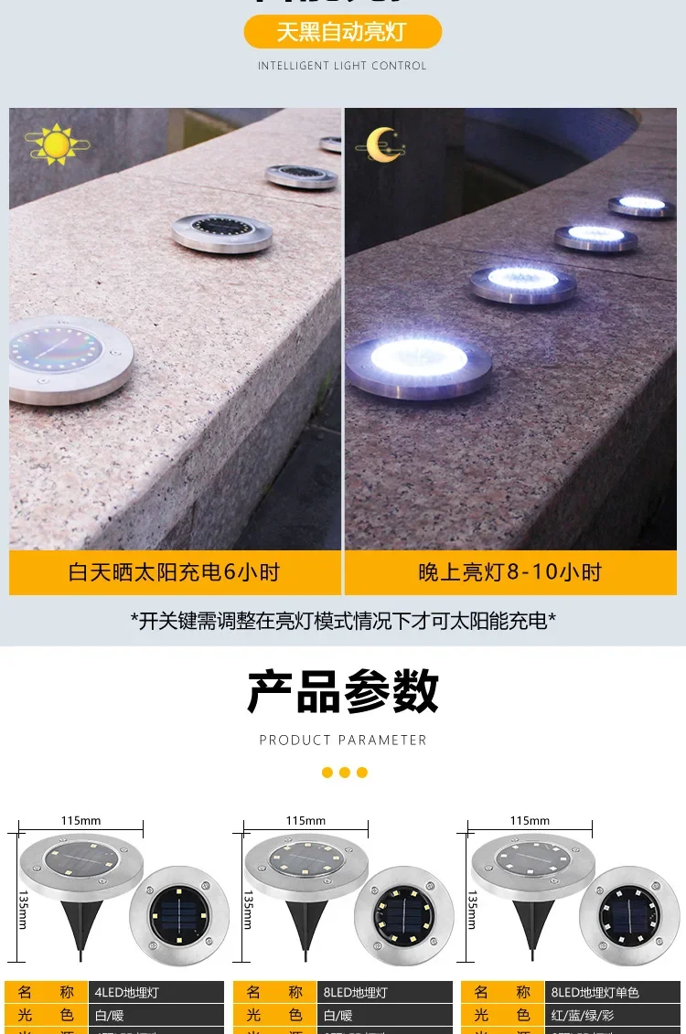 Description Picture 3 of itemSolar Underground Light 8led Stainless Steel Outdoor New Plug-in Floor Lawn Lamp Garden Lamp Lawn Lamp solar outdoor light