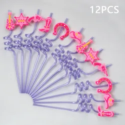 12 - Piece Reusable Spiral Straws, Pink Western Cowboy Style - Vibrant Drinkware Set (Purple)