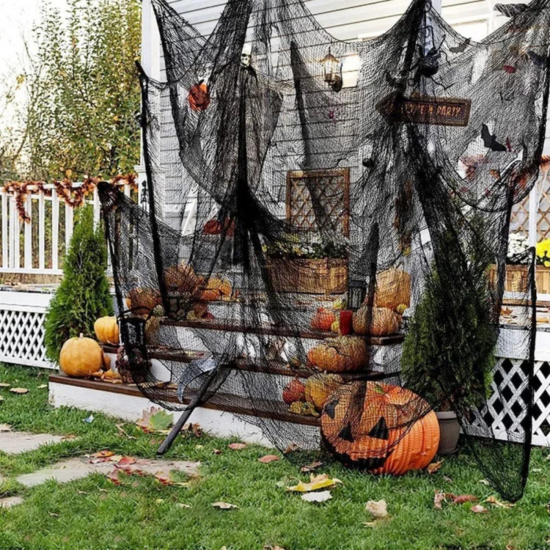 Black White Halloween Gauze Decoration Super-Size Mesh Cloth Netting Spider Web Scary Party Scene Prop Haunted House Decor