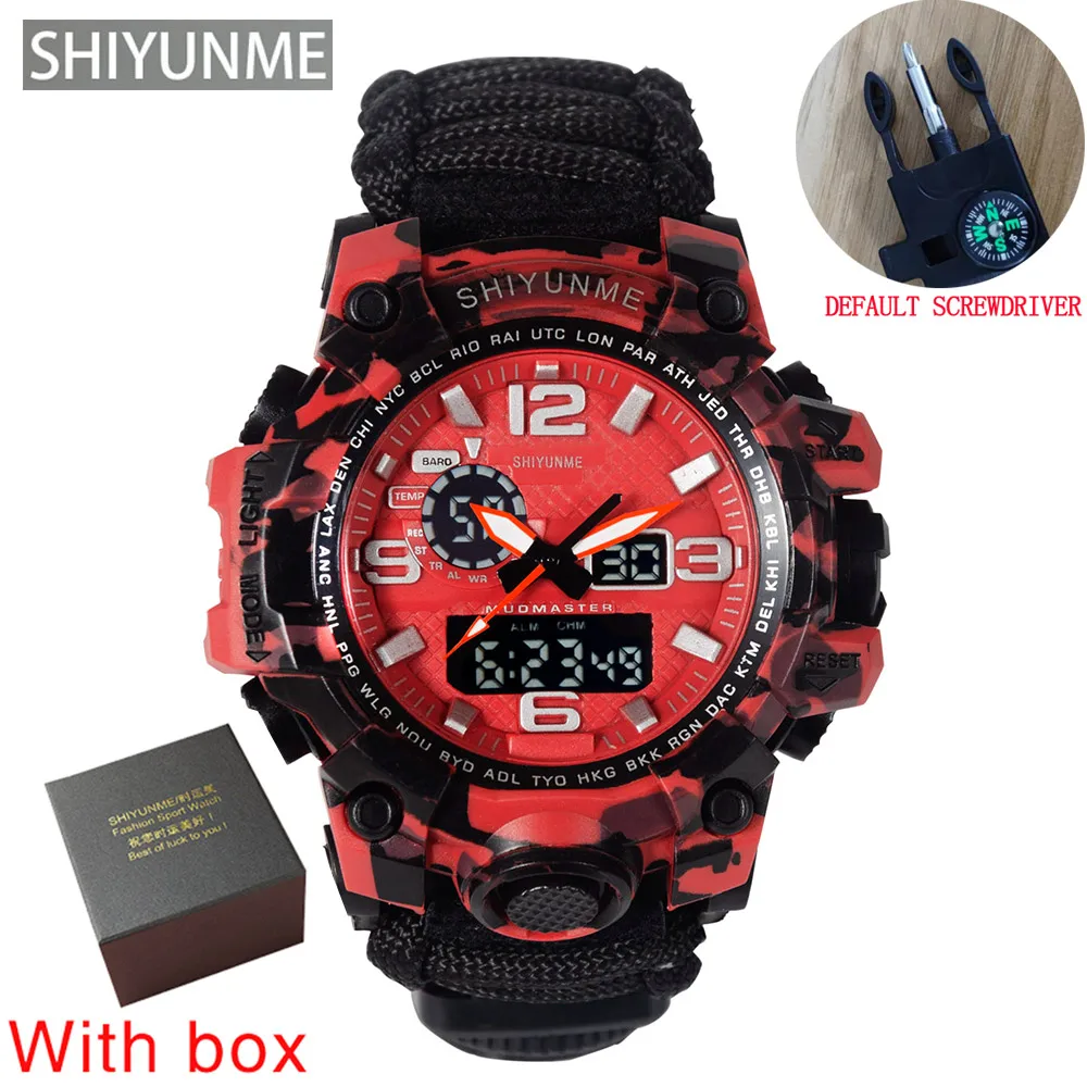SHIYUNME Military Sports Watch Men LED Digital Quartz Double Display Clock Mens 50M Waterproof Compass Watch Relogios Masculino 