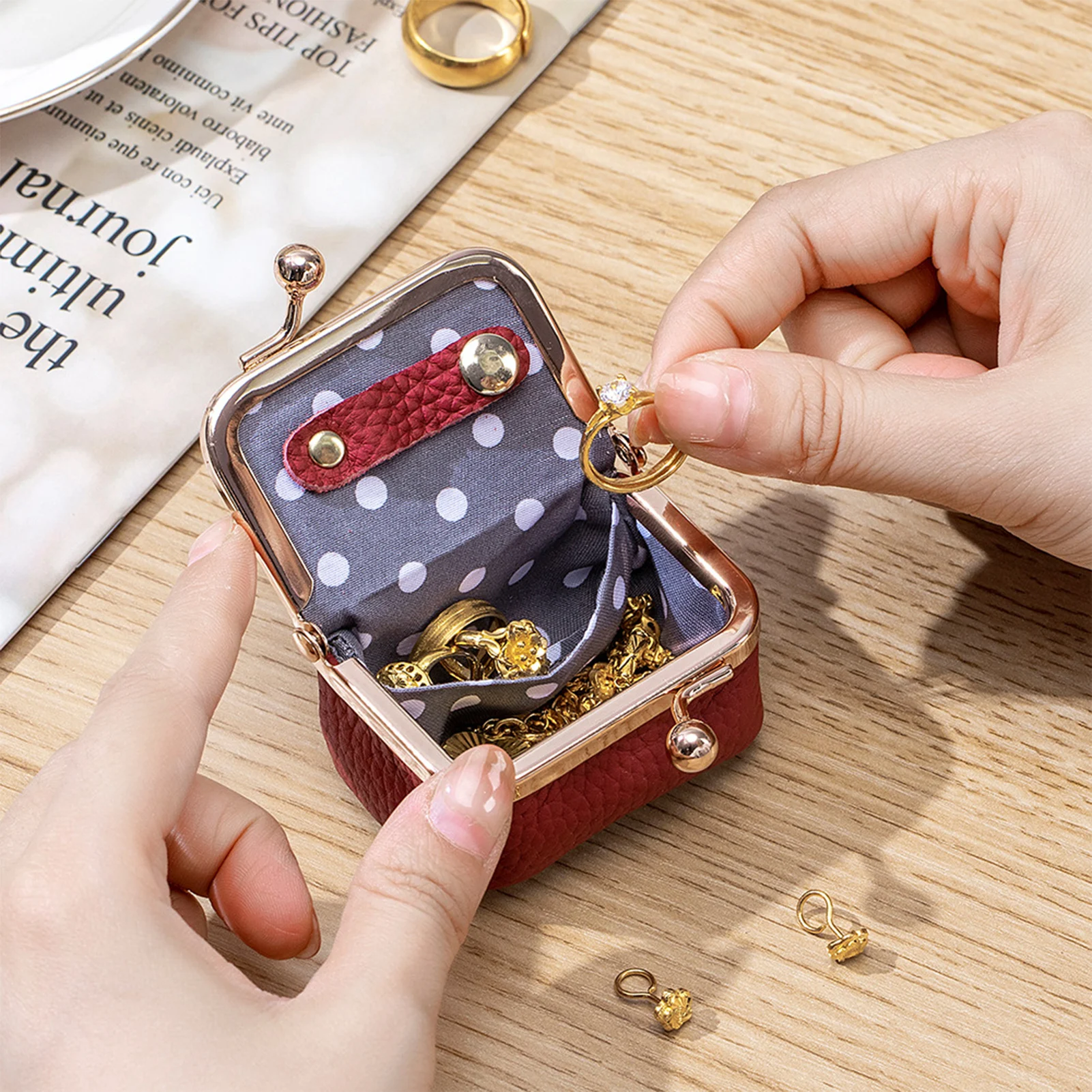 Luxurious Leather Miniature Jewelry and Coin Organizer - Compact Trinket Storage Wallet