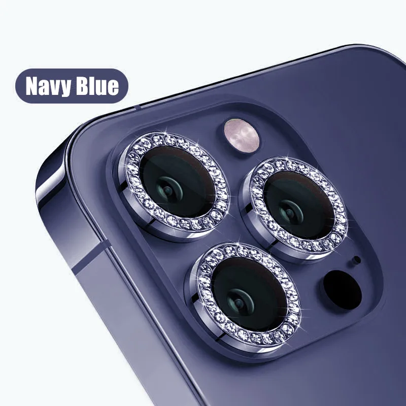 Sparkling Diamond Rhinestone Metal Ring Camera Lens Protector with Tempered Glass - Full Cover