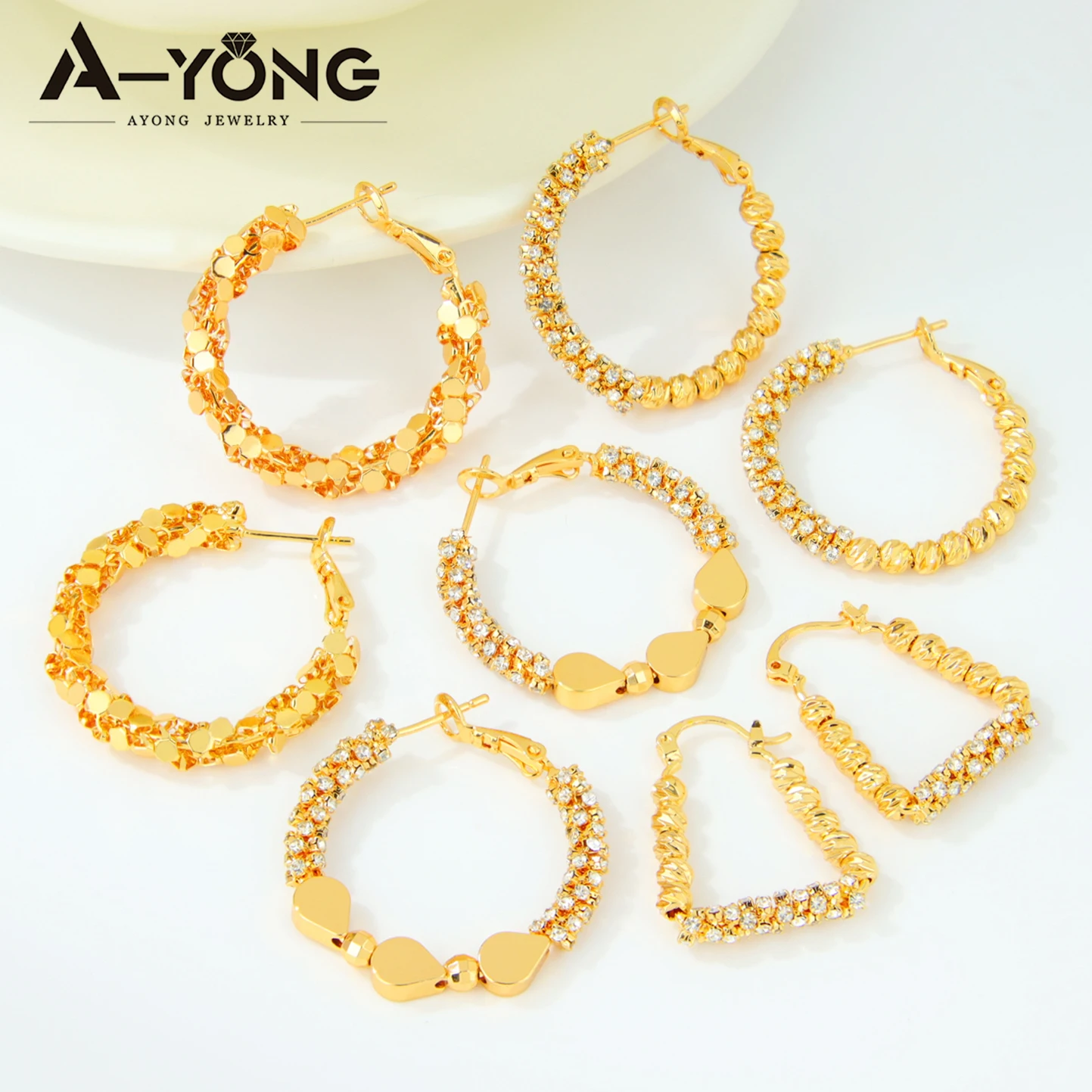 Arabische Mode-Creolen, 21k vergoldet, italienische Zirkonia-Herzperlen, Tropfenohrringe, Dubai Muslimische Damen Event-Party-Schmuck – Detail 4