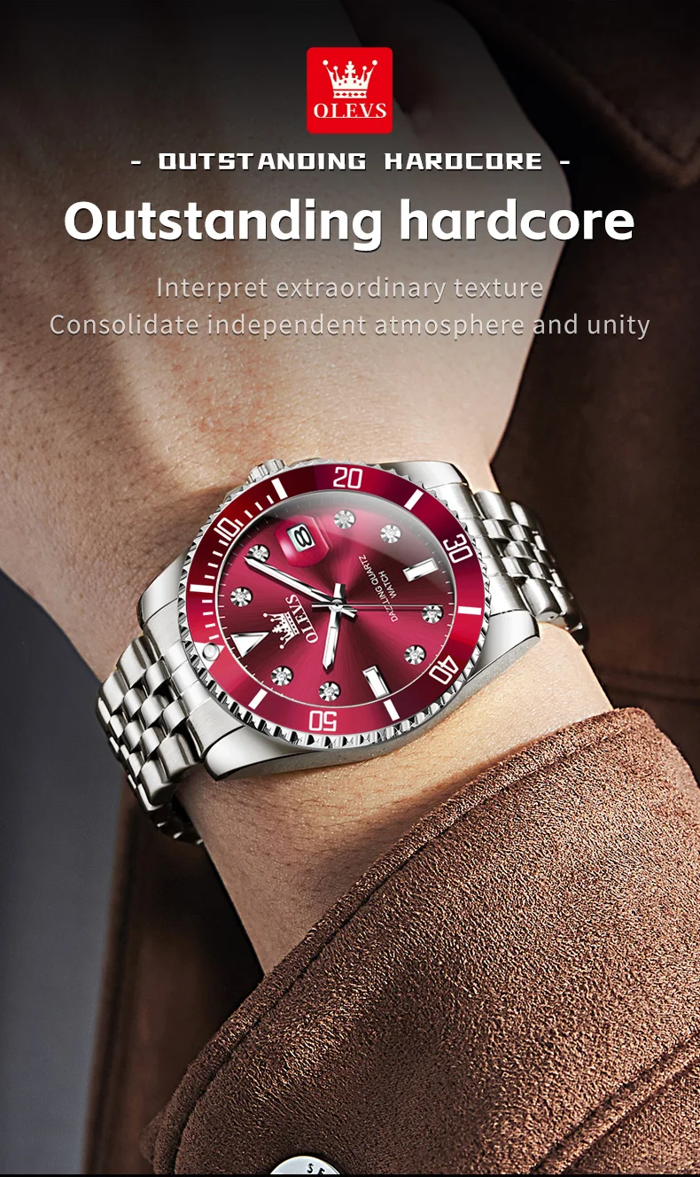 Luxury Mens Analog Quartz Watch - Submarine Series with One-Way Bezel