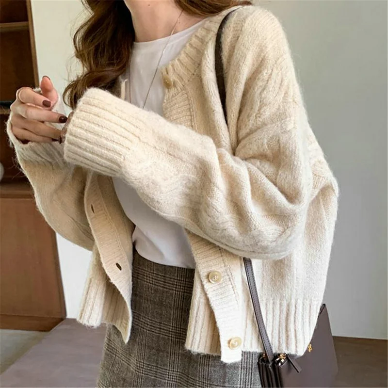 Women's Casual Knitted Crew Neck Cardigan Sweater Long Sleeve Slim Fit Sweater Fashio Women's Clothing