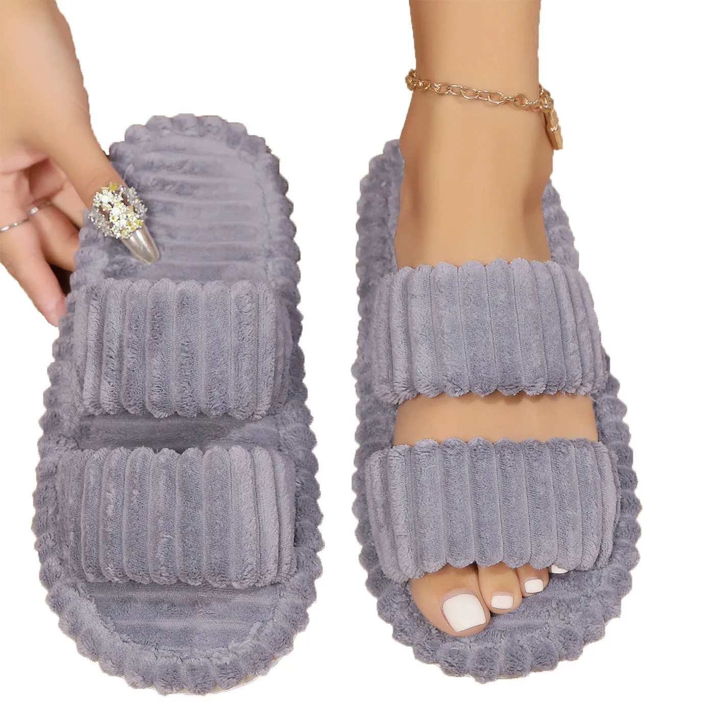 Double Straps Slippers for Women Cross Band Open Toe Memory