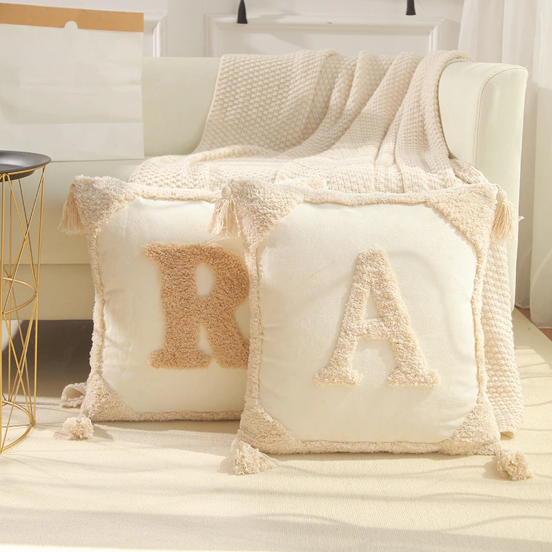 

Letter Cushion Cover 45x45cm Beige Pillow Cover Handmade Square Pillowcase Lliving Room Bed Room Home Decoration