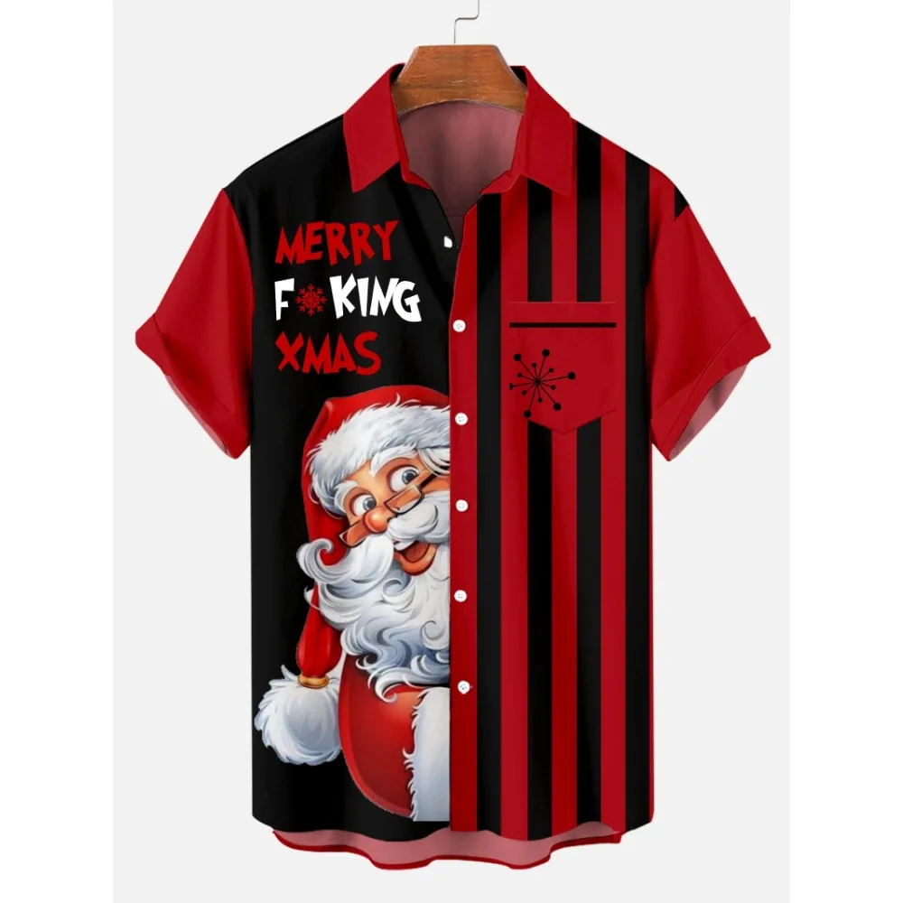 Casual Lapel Christmas Shirt Tops Men Clothing Hawaiian Men Christmas Fashion Shirt 3d Print Short Sleeve Tee